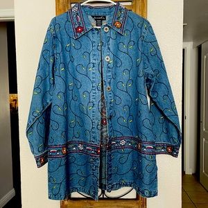 Denim and Co. Embroidered Denim Jacket. Never worn.  30 inches in length